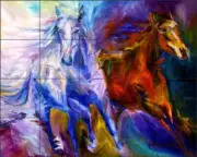 Horse Tile Backsplash Diane Williams Equine Art Ceramic Mural DWA016