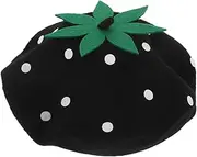 [FRCOLOR] Woolen Strawberry Retro Black Beret Hat Playful Designer Cap for Stylish Wool Hat for Parties Casual Outings and Everyday Wear