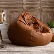 Bean Bag Chairs for Adults Top Faux Leather Bean Bag Sofa Cover Luxury Single Lazy Sofa Cover No Filler Beanbag Couch Pouf Chaise Lounge Recliner Sac Frameless Furniture(Honey Brown)