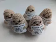 Set of 5 Mini Knitted Wool Potato Doll with Card Positive Inspirational Decor