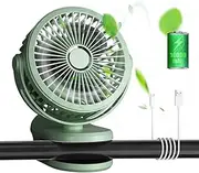 Portable Clip on Fan Battery Operated, 10000mAh USB Rechargeable Small Desk Fan, 3 Speed Quiet Rechargeable Mini Table Fan, 270° Rotate Personal Fan for Bedroom Home Office Stroller Camping (Green)