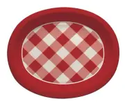Gingham Plates 10" Oval Paper Red Checkered Plates Summer BBQ Decoration Party 8