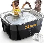 Large Dog Water Fountain for Large Dogs 2.6 Gallon,SwSun 10L Automatic Dog Water Bowl Dispenser Big Cat Pet Water Fountain Inside with Stainless Steel Filtered Drinking Bowl Safe Pump for Multiple Pet
