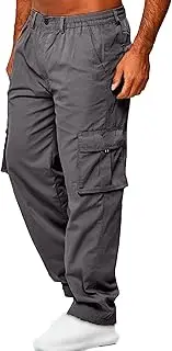 [Generic] Men's Relaxed Fit Button Cotton Tactical Pant Lightweight Cargo Pant Classic Multi Pockets Athletic Flex Hiking Pant