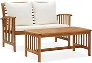2 Piece Garden Lounge Set with Cushions, Solid Acacia Wood Patio Furniture Set - Outdoor Bench and Coffee Table for Garden, Porch, Deck, Balcony, Backyard Seating