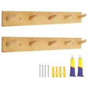 2 Pcs Wall Mounted Coat Rack Wood Wall Hook Rack with 5 Hooks for Entryway