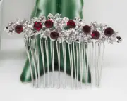 SILVER hair comb bridal wedding RED crystal rhinestone hair accessories h3297