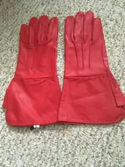 Men's Medieval Long Arm Cuff Red Large Leather Gloves