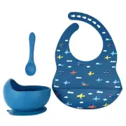 Silicone Baby Feeding Set 3pcs - Ocean Blue Planes