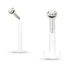 2 Bio Flex Labret Monroe CZ gem body jewelry piercing lip chin tragus Ring 16g