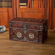 [Jiawu] Wood Storage Box, 13.5 X 7.7 X 7.7 in Vintage Decorative Keepsake Boxes, Decorative Trunk with Hinged Lid and Front Clasp for Crafts Book Art Hobbies and Wedding Decoration