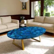 Oval Blue Agate Coffee & Dining Table Top Home Furniture For Hallway Decor