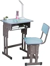 cdar 2Pcs/Set Kids Desk and Chair Set, Height Adjustable Child's School Study Writing Tables with Storage Drawer Backpack Hook for Christmas New Year's Gift Light Blue 60cm
