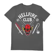 STRANGER THINGS SEASON 4 HELLFIRE CLUB MEDIUM T-SHIRT GREY PYRAMID INT OFFICIAL