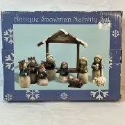 NIB Snowmen Nativity 10-Piece Set Seagull Book Manger Wise Men Shepherd Jesus