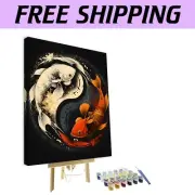 Beginner-Friendly Yin Yang Koi Fish Paint by Numbers - 16x20 Framed Canvas