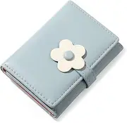 [DuBom] Small Wallet for Women Girls Wallets Cute Flower Cash Pocket & Card Holder & Coin Purse Money Billfold PU Leather Fashion, Green, Cute Bifold Wallet for Women, Girls, Kids