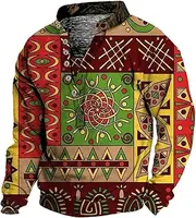 [HanzhuoLG] Men's Vintage Western Tribe Print Henry Neck T Shirt Spring Autumn Outdoor Sports Tactical Long Sleeve Tshirts Color8 XL