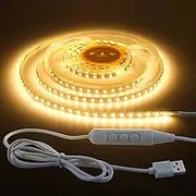 Aclorol USB LED Light Strip 2M with Switch Warm White 3000K Dimmable 5V TV Backlights 5mm Width LED Tape Light Self Adhesive for Bedroom Headboard Kitchen DIY Lighting Decoration 120LEDs/m CRI85+