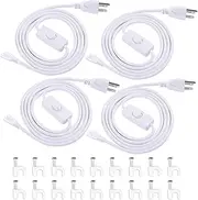 TRLIFE T5 T8 Power Cord, 6FT Long LED Light Cord with On/Off Switch, LED Wire Connector Power Cord with US Plug for T5 T8 Integrated Tube Light Fixtures (4 Pack)