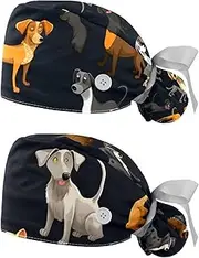 [YTYVAGT] 2-Pc,Nurse Scrub Caps,Scrub Hats with Buttons and Cotton Sweatband,Dog Bone Gray