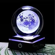 3D Moon Crystal Ball 80mm 3.15" Laser Engraved with Led Lamp Stand, Great Gifts, Educational Toys, Home Office Decor