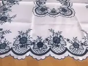 Embroidered White/Black Tablecloth Scalloped Edges 33"x33" Square New