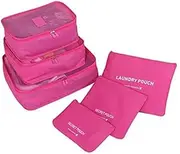 [Go2buy Australia] Go2buy 6pcs Travel Luggage Organizer Set Backpack Storage Pouches Suitcase Packing Bags (Rose Red)