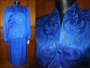NwT Vintage ADRIANNA PAPELL Royal Blue 100% SILK dress Jacket Blazer Skirt SUIT