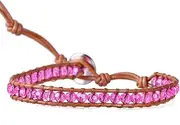 [KELITCH] Crystal Beaded Single Wrap Bracelet on Leather Handwoven New Cuff Bracelet
