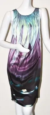 $1140 NEW Max Mara Garian Knee Dress Gradient SILK Purple Blue Sleeveless 8