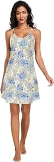 [FRODOTGV] Summer Nightgowns for Women spaghettis Strap Chemises Nightshirts Deep Blue FLOWER and whites Cute Sleepdress for Women S