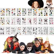 30 Sheets Halloween Temporary Tattoo, Waterproof Pumpkin Witch Skull Spider Face Sticker for Children Boys Girls Decoration Halloween Cosplay Accessories, Vampire Pumpkin Bats Witch Skull Spider