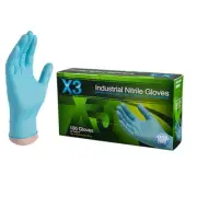 Ammex Xtreme X3 Blue Nitrile Industrial Powder-Free Gloves 3-mil Large 100 PC