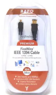 BAFO Premium IEEE 1394 Firewire / Sony i.LINK Cable 10FT 4/6 4 Pin To 6 Pin