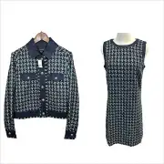 Ann Taylor Tweed Fringe Houndstooth Denim Jacket Skirt 2 Piece Set Sz 4 NWT