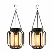 Solar Hanging Lanterns Outdoor,2 Pack Metal Lights With Hook,Bright and Warm Waterproof,Classic Outdoor Lights for Yard Garden Patio Porch Decor