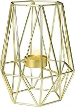 Realand 1Pc Gold Geometric Tealight Votive Candle Holder, Metal Hollow Tea Light Candle Holders, Candle Stand for Wedding Christmas Table Centerpiece Vintage Decor, Large