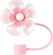 Cute Silicone Flower Straw Covers Cap For Stanley Cup Accessories Straw Cover, Reusable Drinking Straws Tip Lids, Straw Covers Cap For Tumblers Cup (Pink 1pcs)