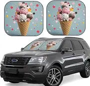 2 PCS Car Windshield Sun Shade Foldable Sunshade for Car Front Window Sweet Ice Cream Automotive Sun Blocker Universal Windshield Cover Keeps Vehicle Cool for Most SUV Trucks Large