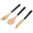 (Black)Japanese Wooden Cutlery Set Cutlery Set Safe Heat Resistant For Kitchen