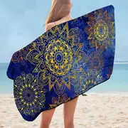 Yellow Star Mandalas Ober Blue Microfiber Beach Towel