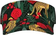 [Ghjkfbf] Leopard and Roses Print Sunscreen Visor Hats for Women Men Adjustable Empty Top Beach Cap Hat Adults Outdoor Sports, Black, One Size