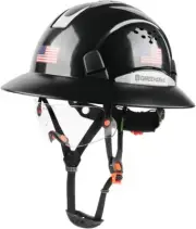 Full Brim Hard Hat Vented One Size, Black Hardhat With Built-In Visor
