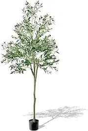 6FT Artificial Olive Tree, Faux Fake Plant for Office Home Living Room Indoor Outdoor Decor, Realistic Olive Silk Tree with Lifelike Leaves and Olive Fruits, 180cm Modern Floor Decoration
