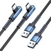 2M USB C Cable, 2 Pack USB A to USB C High Speed Charging Cords, 90 Degree Angled and Braided for Durability, Compatible with Samsung Galaxy S23, S22+, S21+, Note 10, LG V30, Switch