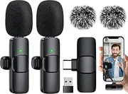 Lavalier Microphone - Wireless Lavalier Microphone - High-Quality Sound Portable Noise-Cancelling Recorder for Video Recording Vlogging Podcasting Content Creation Streaming Interviews Studio