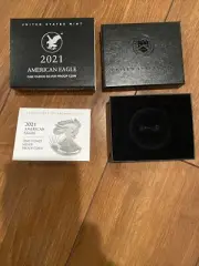 NO COIN 2021 W $1 PROOF SILVER AMERICAN EAGLE BOX & COA NO CAPSULE TYPE 2