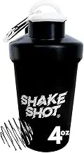 Shake Shot - Black - 4oz Mini Shaker Bottle for Pre Workout, Creatine, & Small Scoop Supplements (Not for Protein) Carabiner & Shaker Ball Included