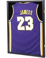 PKaL Jersey Display Frame Case, Large Lockable Shadow Box Sports Jersey Frame with 98% UV Protection Acrylic and 2 Hanger for Baseball Basketball Football Soccer Hockey Shirt ,Uniform, Graduates